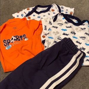 Lot of 3 onesies and pair of pants